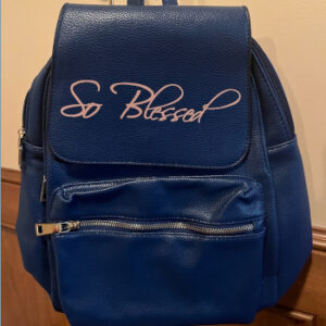 Front Back Inside Zipper Leather Backpack Blue
